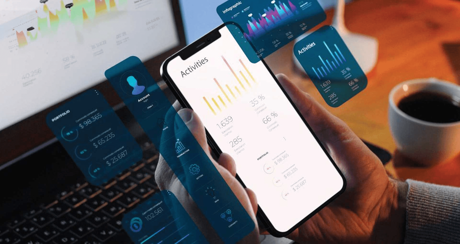Mobile app interface with analytics chart
