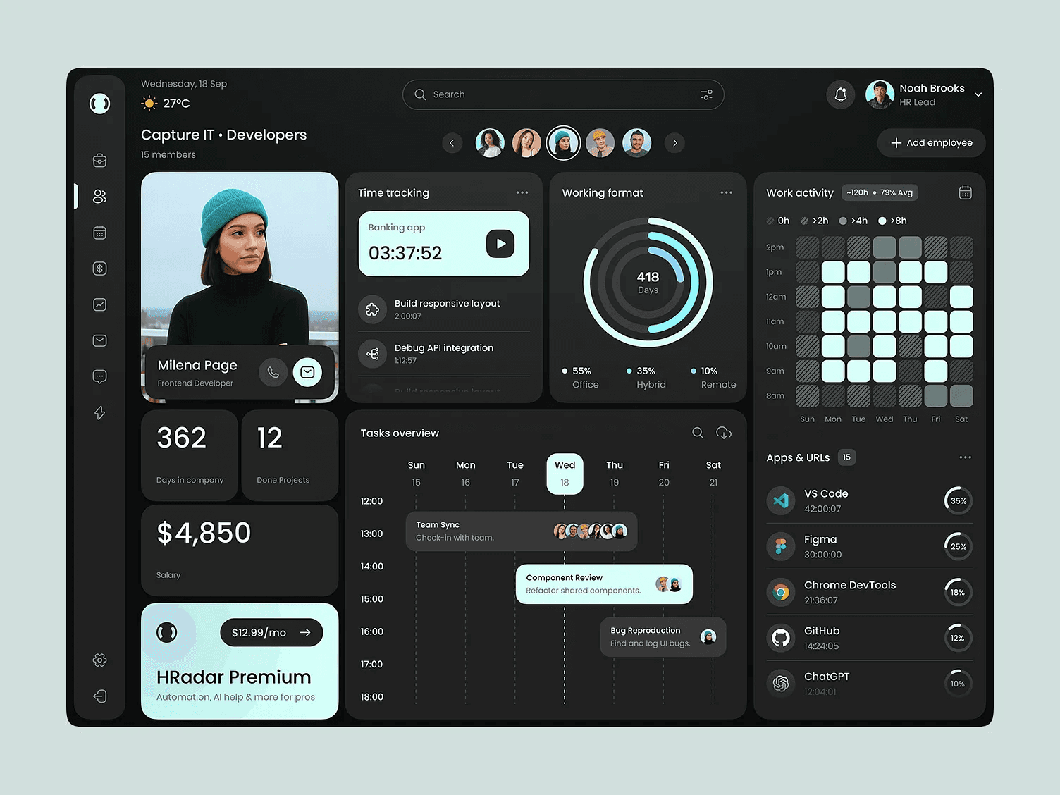 HRadar web application dashboard